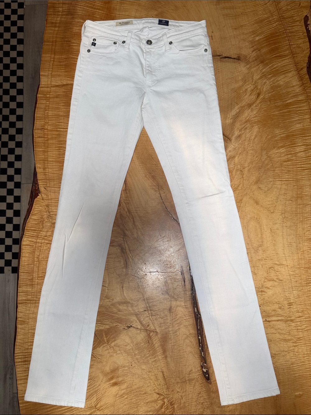 AG Adriano Goldschmied Women's White Skinny Jeans 290’s low 8” rise 33” inseam